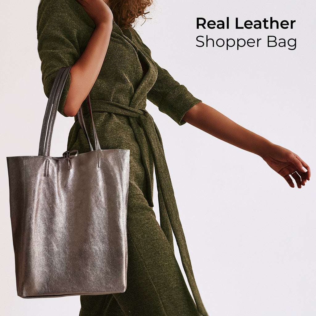 Italian Genuine Metallic Suede Tote Bag 201718