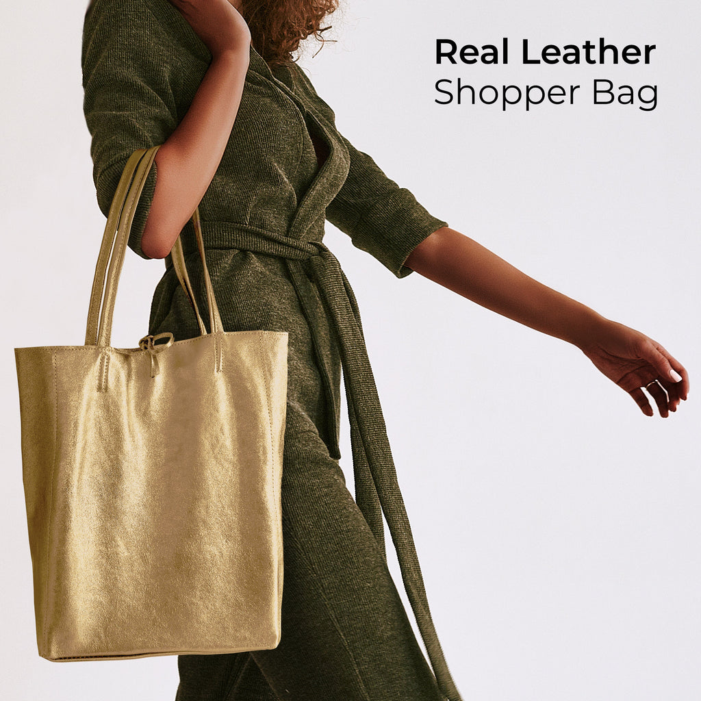 Italian Genuine Metallic Suede Tote Bag 201718