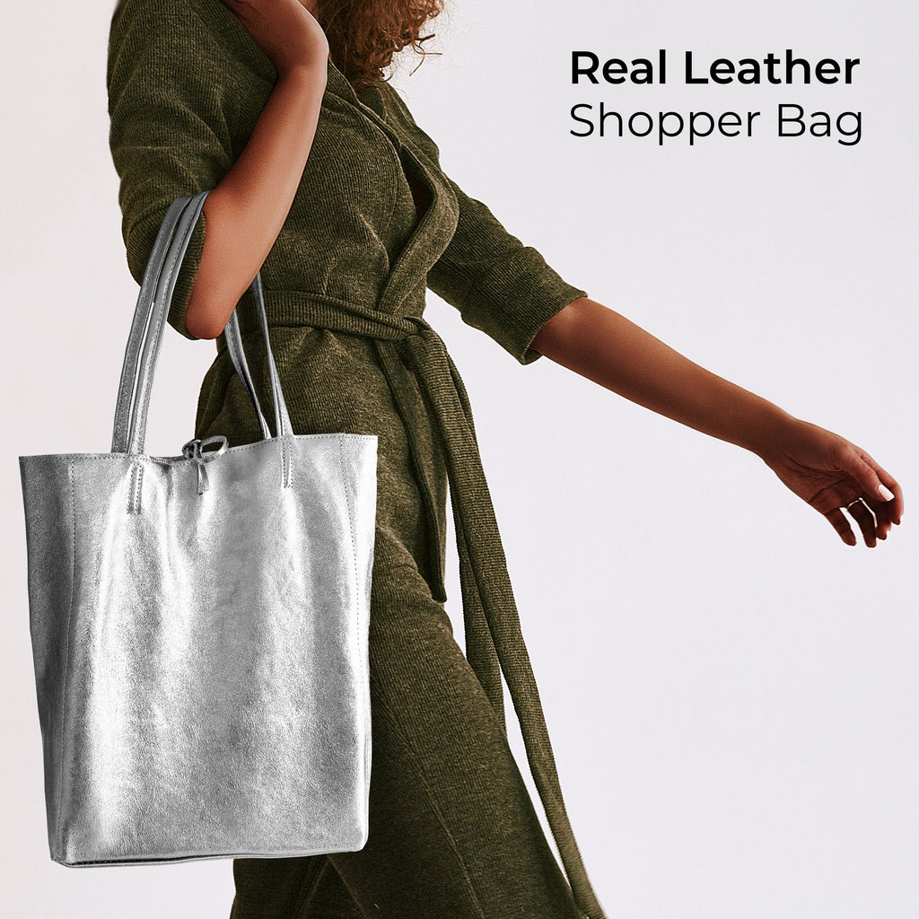 Italian Genuine Metallic Suede Tote Bag 201718