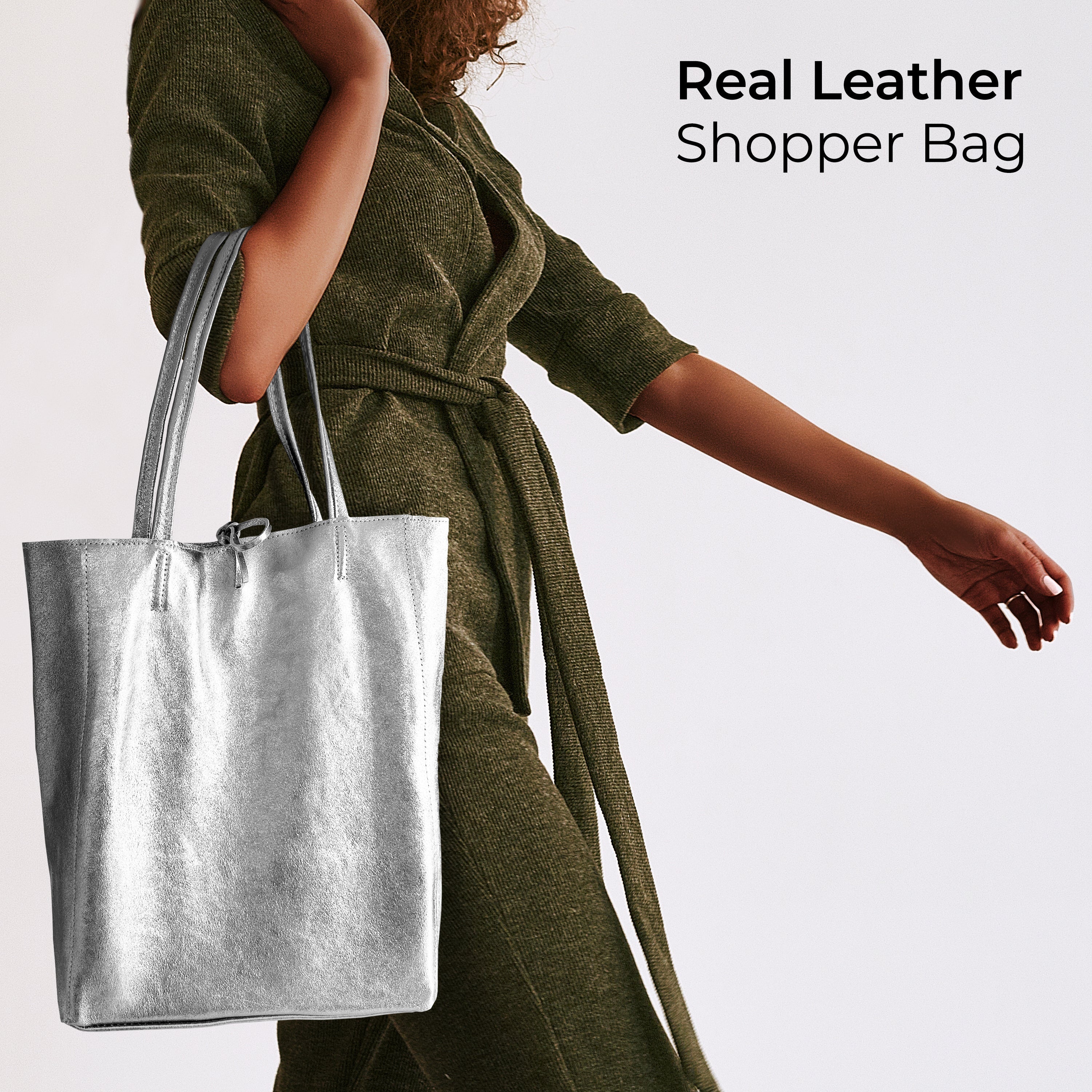 Italian Genuine Metallic Suede Tote Bag 201718