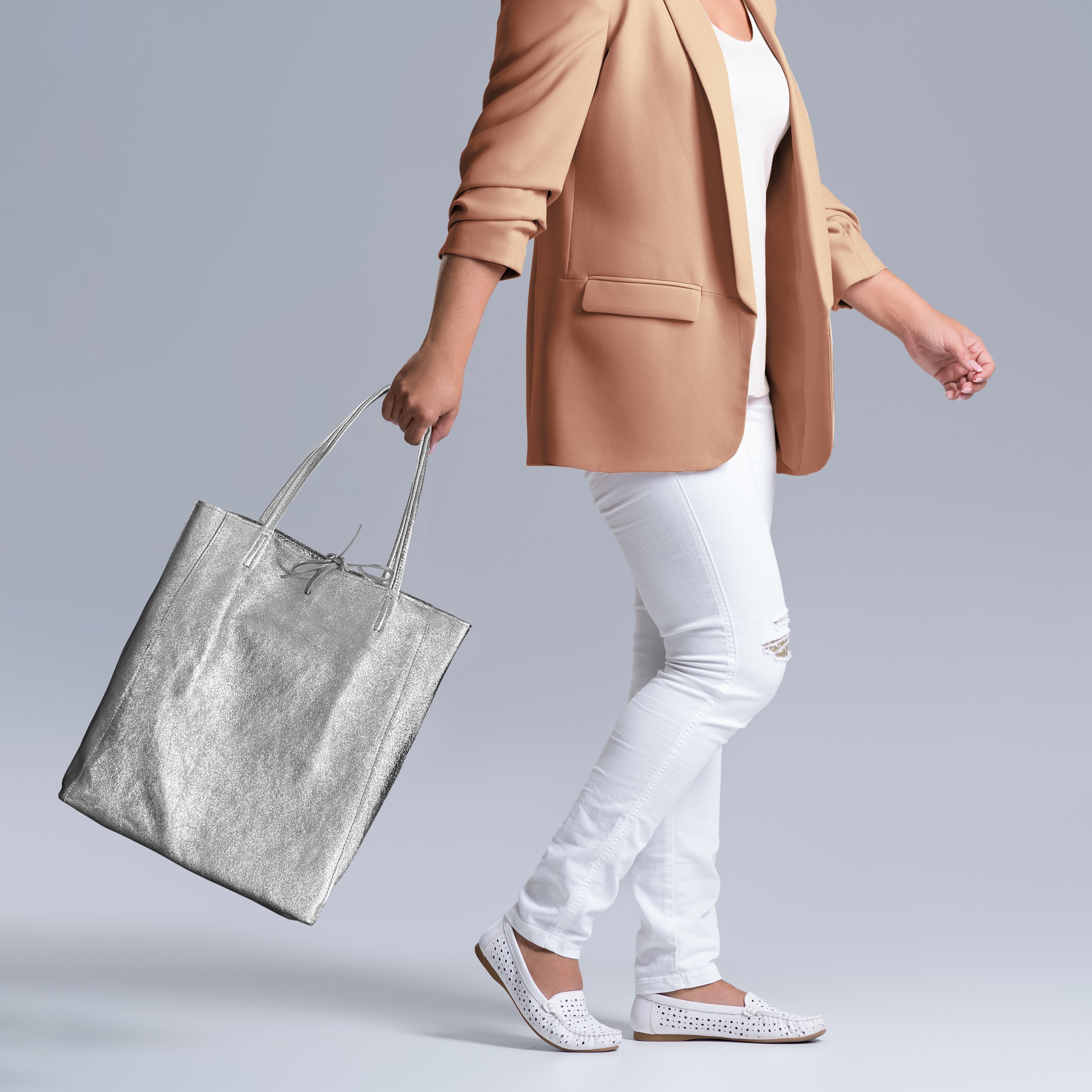 Italian Genuine Metallic Suede Tote Bag 201718