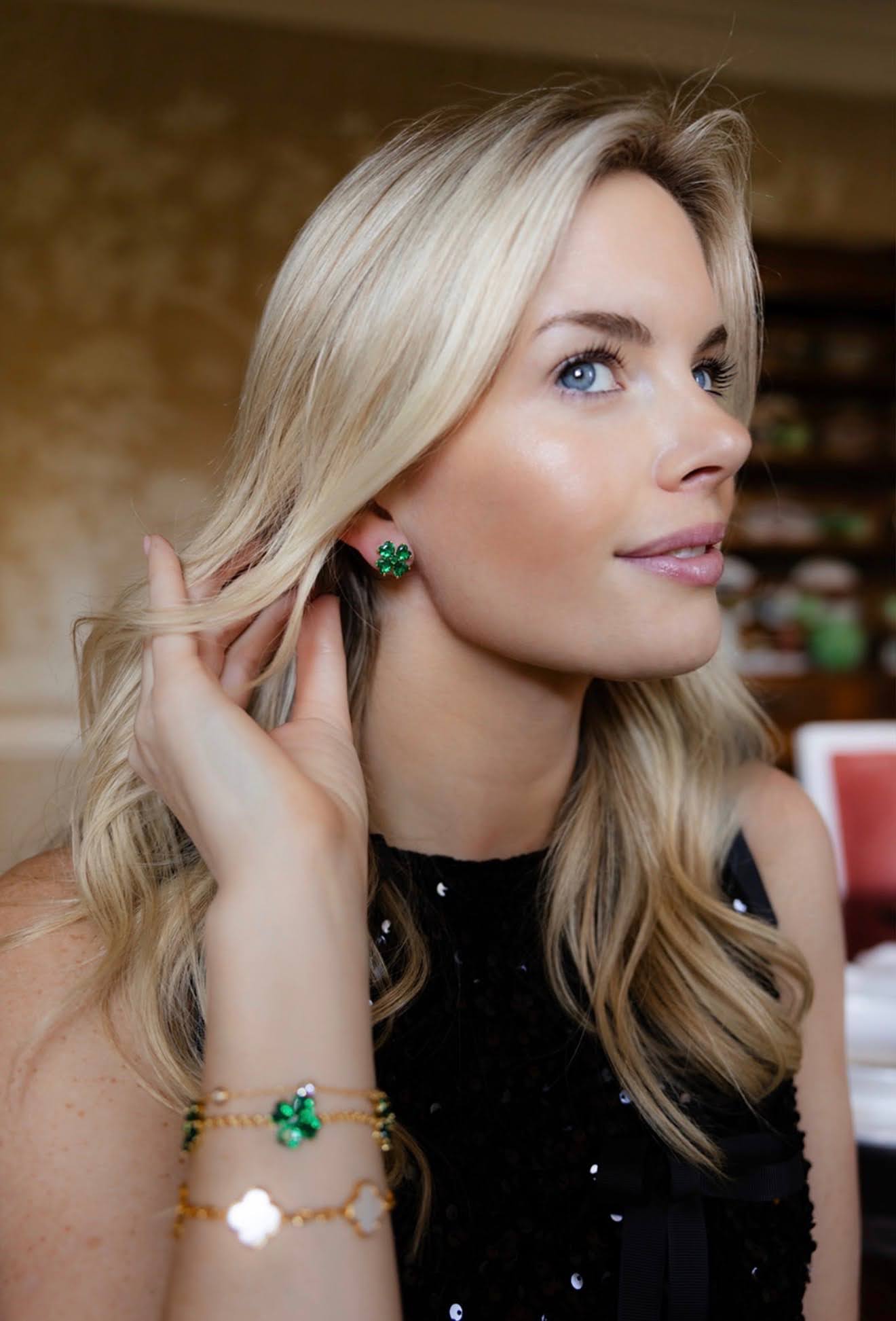 The Catherine Bracelet - Emerald Clover Stone adjustable Bracelet  - 18k Gold Plated-Darby Clark Collection