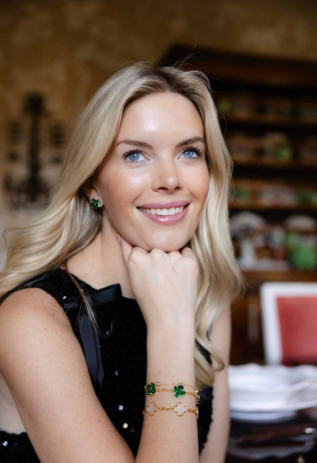 The Catherine Bracelet - Emerald Clover Stone adjustable Bracelet  - 18k Gold Plated-Darby Clark Collection