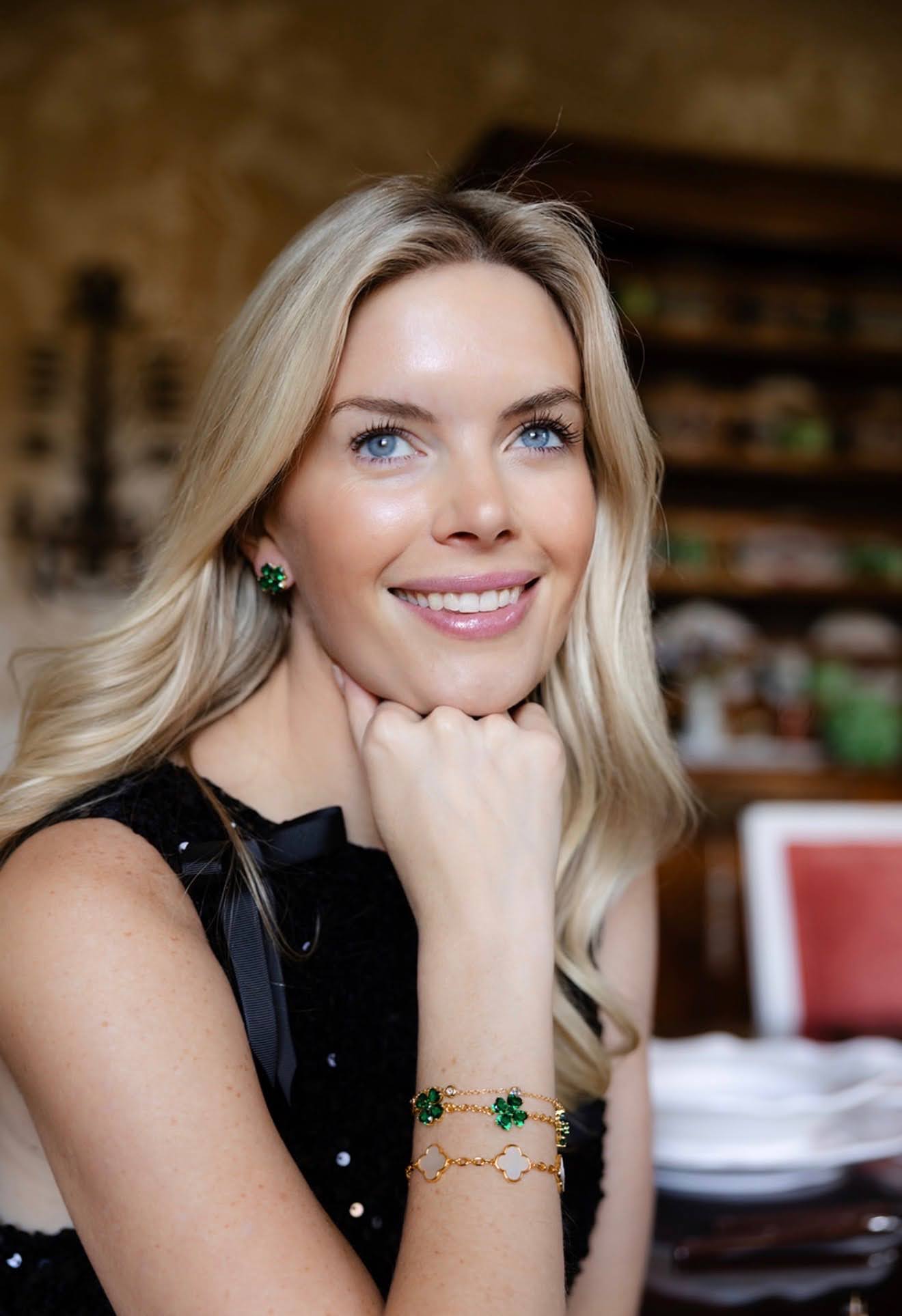 The Catherine Bracelet - Emerald Clover Stone adjustable Bracelet  - 18k Gold Plated-Darby Clark Collection