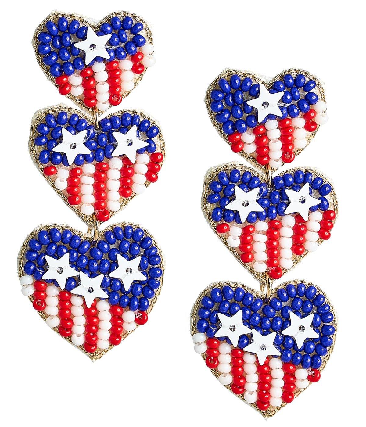 USA Beaded Heart Earrings - RED WHITE & BLUE